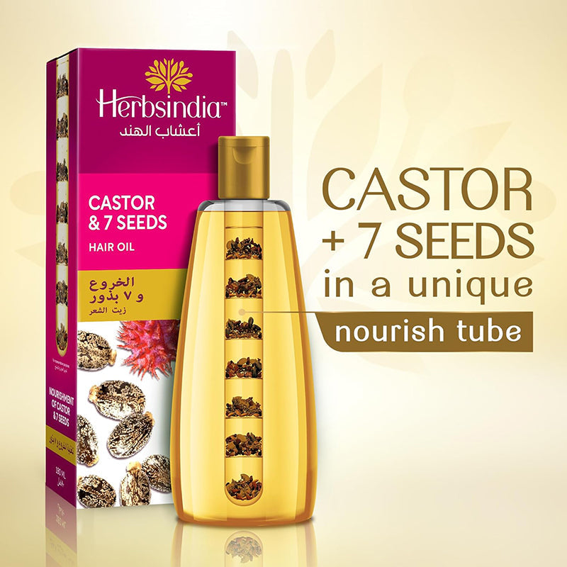 Herbsindia Castor & 7 Herbal Seeds Hair Oil With Nourish Tube | Thickens & Softens Hair | Silicone & Paraben Free | 180ml