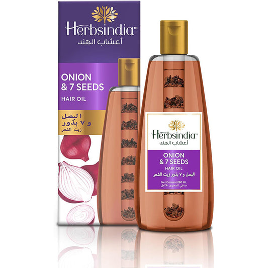 Herbsindia Onion & 7 Herbal Seeds Hair Oil With Nourish Tube | Makes Hair Stronger & Longer | Silicone & Paraben Free | 180ml