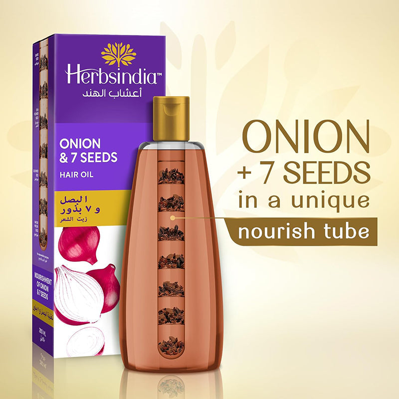 Herbsindia Onion & 7 Herbal Seeds Hair Oil With Nourish Tube | Makes Hair Stronger & Longer | Silicone & Paraben Free | 180ml