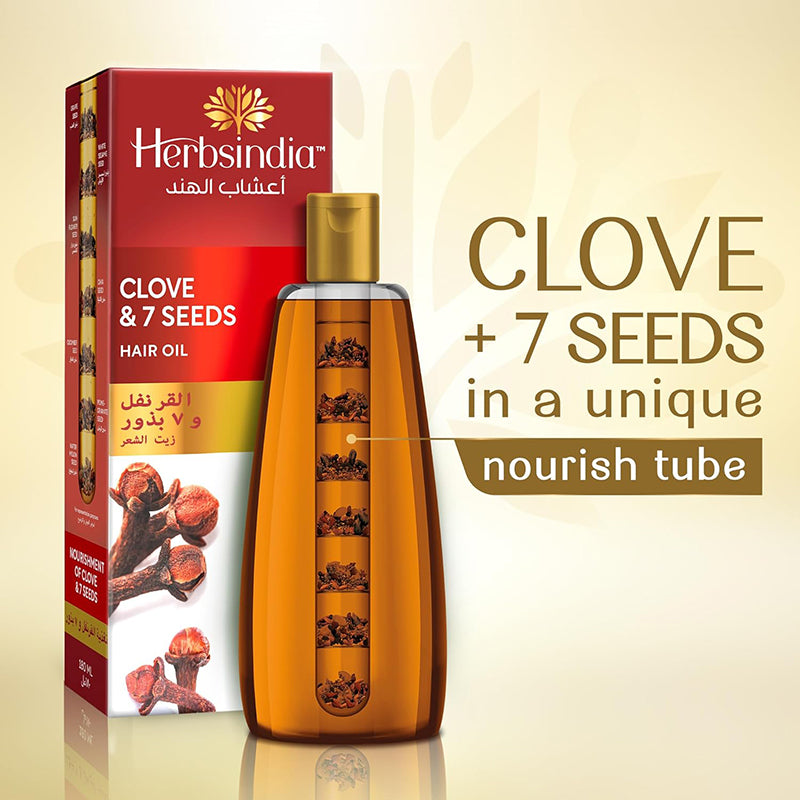 Herbsindia Clove & 7 Herbal Seeds Hair Oil With Nourish Tube | Makes Hair Thicker & Shinier | Silicone & Paraben Free | 180ml