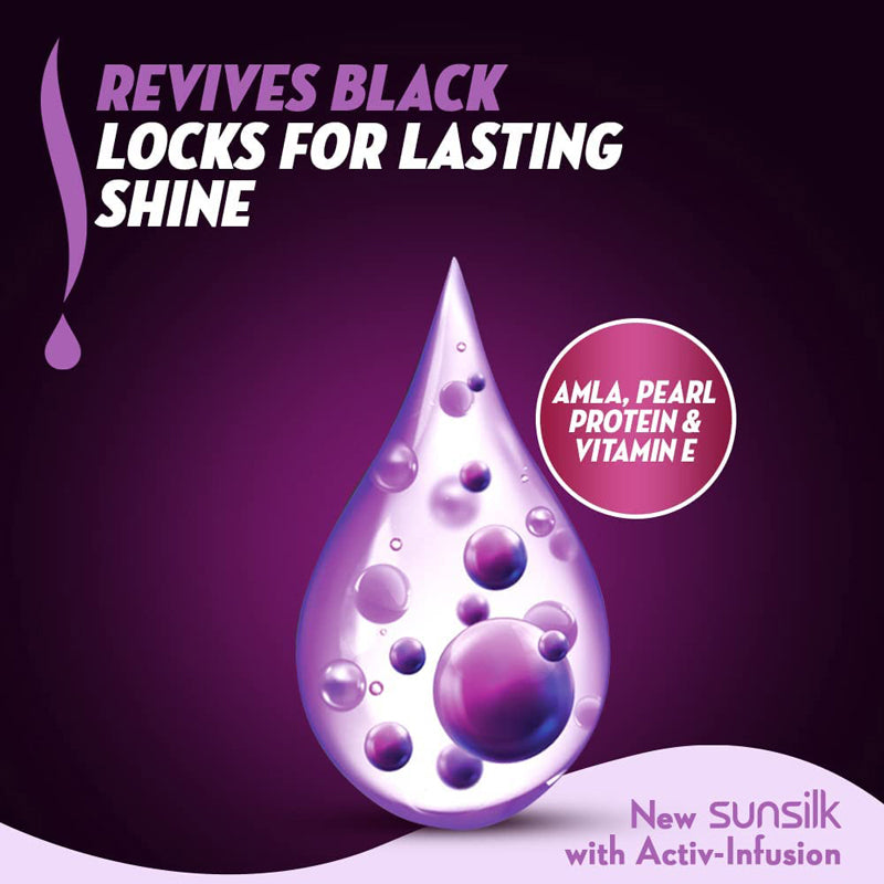 Sunsilk New Activ Infusion Stunning Black Shine Shampoo, For Long Lasting Shine, With Amla, Pearl Protein & Vitamin E 400Ml