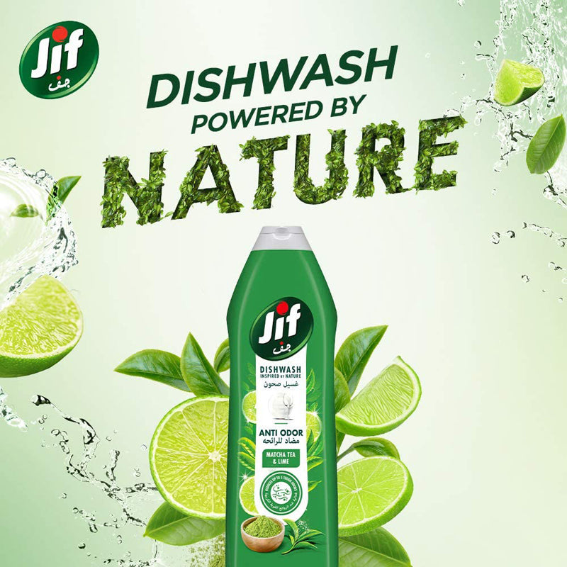 Jif Anti Odor Hand Dishwash To Remove Toughest Odors And Grease, Lime & Matcha Tea Made With Malodor Technology,750Ml