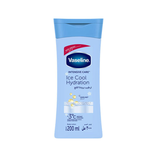 Vaseline Intensive Care Body Lotion, With Hyaluronic Acid, Vitamin E & Vitamin C, Ice Cool Hydration, hydrates and cools your skin down by -5 °C, 200ml