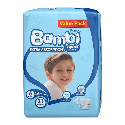 Sanita Bambi Baby Diapers Value Pack Size 6, XX-Large, 16+KG, 21 Count