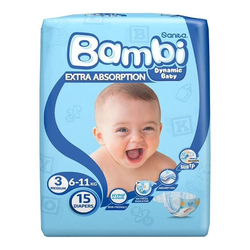 Sanita Bambi Baby Diaper Size 3 Medium (6-11kg) 15 pcs