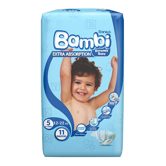 Sanita Bambi Baby Diapers Regular Pack Extra Absorption Large Size 5 (12-22KG) 11 Pieces