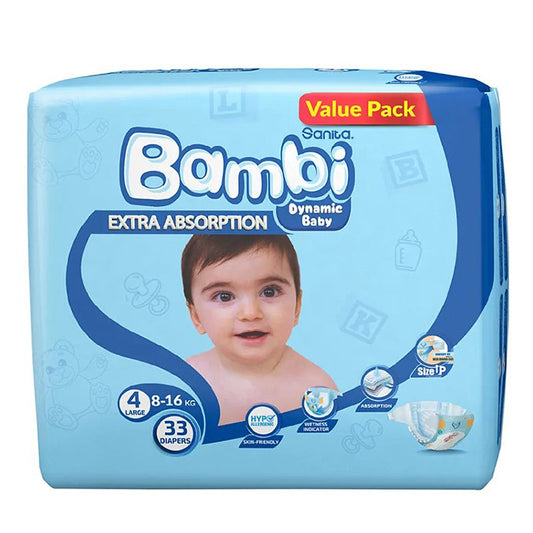 Sanita Bambi Baby Diapers Value Pack Size 4 Large (8-16KG) 33 Pieces