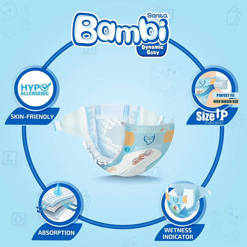 Sanita Bambi Baby Diapers Value Pack Size 4 Large (8-16KG) 33 Pieces
