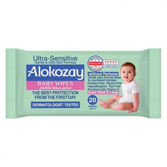 Alokozay Baby Wet Wipes - Ultra-Sensitive (Without Perfume) - 20 Wipes