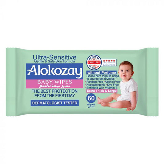 Alokozay Baby Wet Wipes - Ultra-Sensitive (Without Perfume) - 60 Wipes
