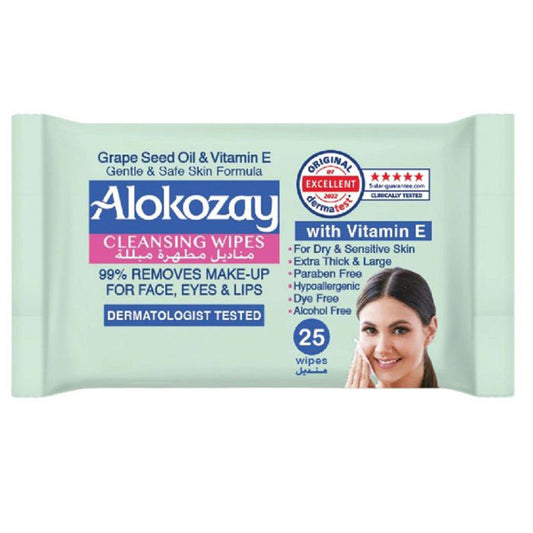 Alokozay Cleansing Wipes / Make-Up Remover - Grape Seed Oil & Vitamin E - 25 Wipes