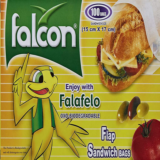 Falcon Bio Deg.Plastic Sandwich Bag, 15 X 17 CM, 100 PCS