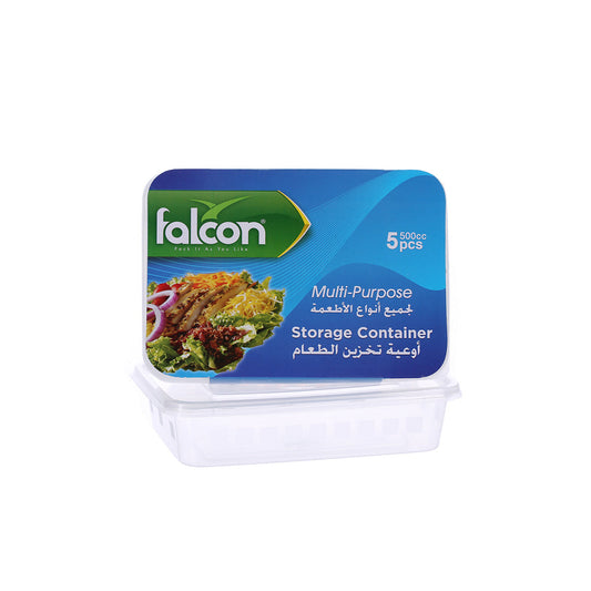 Falcon Retail Microwave Container Rectangle 500Cc with Lid 5PCS