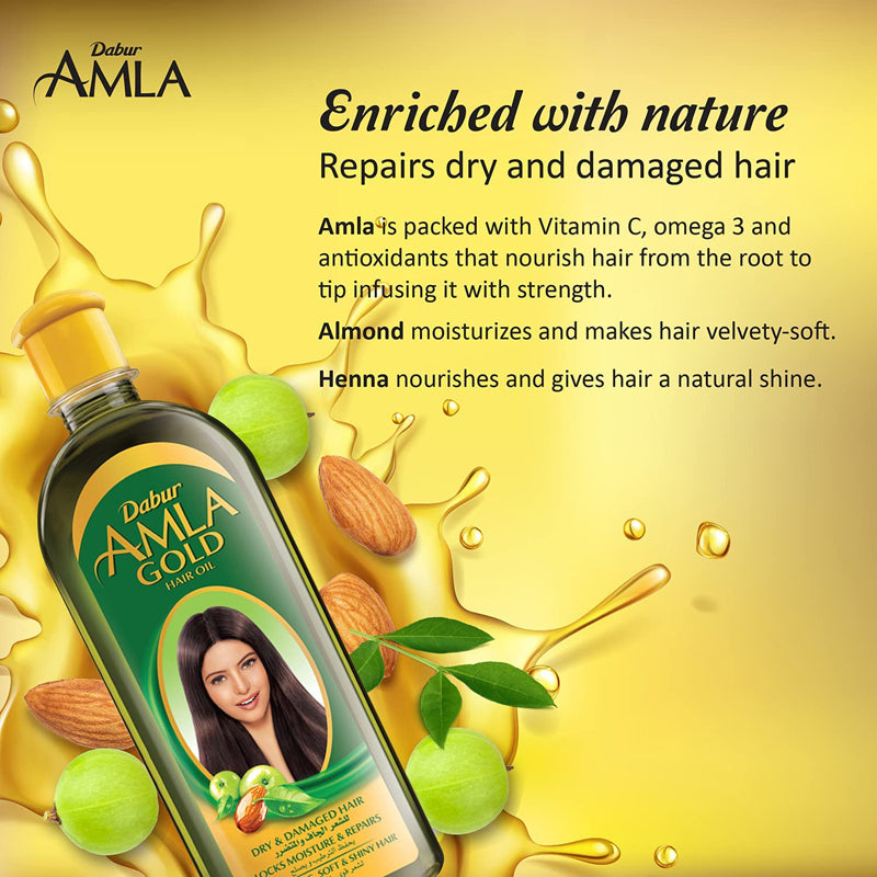 Dabur AMLA Gold Hair Oil - Enriched With Amla, Henna & Almond - 300 Ml