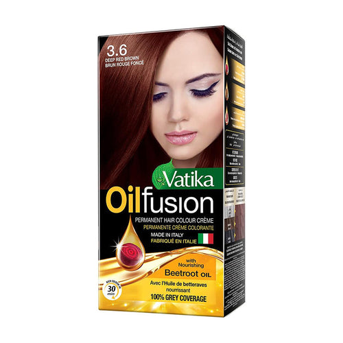Vatika Naturals 3.6 Deep Red Brown Oil Fusion Coloring Kit With Nourishing Beetroot Oil - Permanent Hair Dye With Beetroot,Pomegranate,Coffee - 100% Grey Coverage For Beautiful Hair