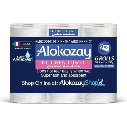 Alokozay Multi-Purpose Towel/Kitchen Roll, 6 Rolls, 60 Sheets X 2 Ply