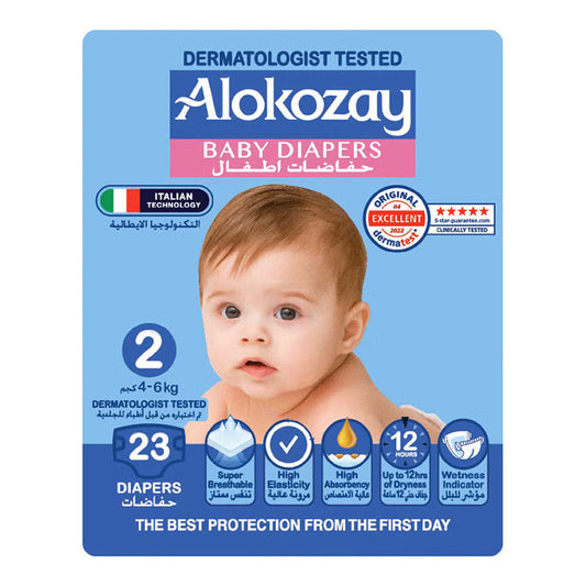 Alokozay Premium Baby Diapers - Size 2 (4-6 Kg) Infant Baby Diapers- 23 Diapers