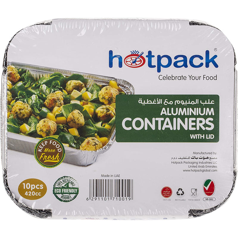 Hotpack Disposable Food Storage, Food Packaging & Take Away, Aluminium Food Container 420cc, 10 PCS