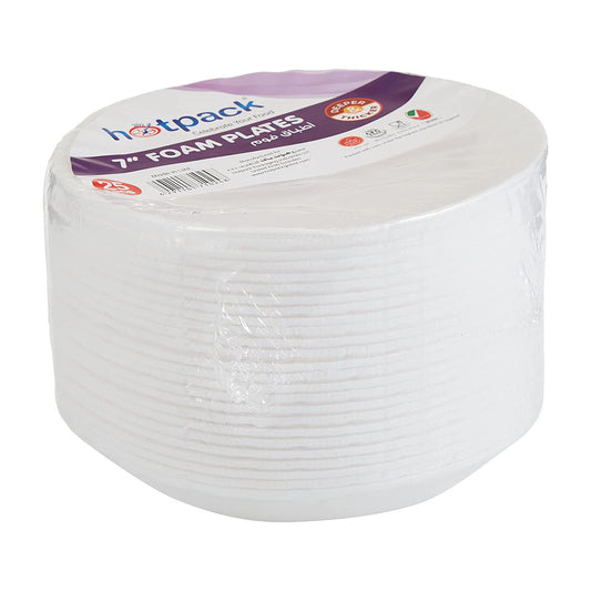 Hotpack Disposable White Round Foam Plate 7 inch ,25 PCS