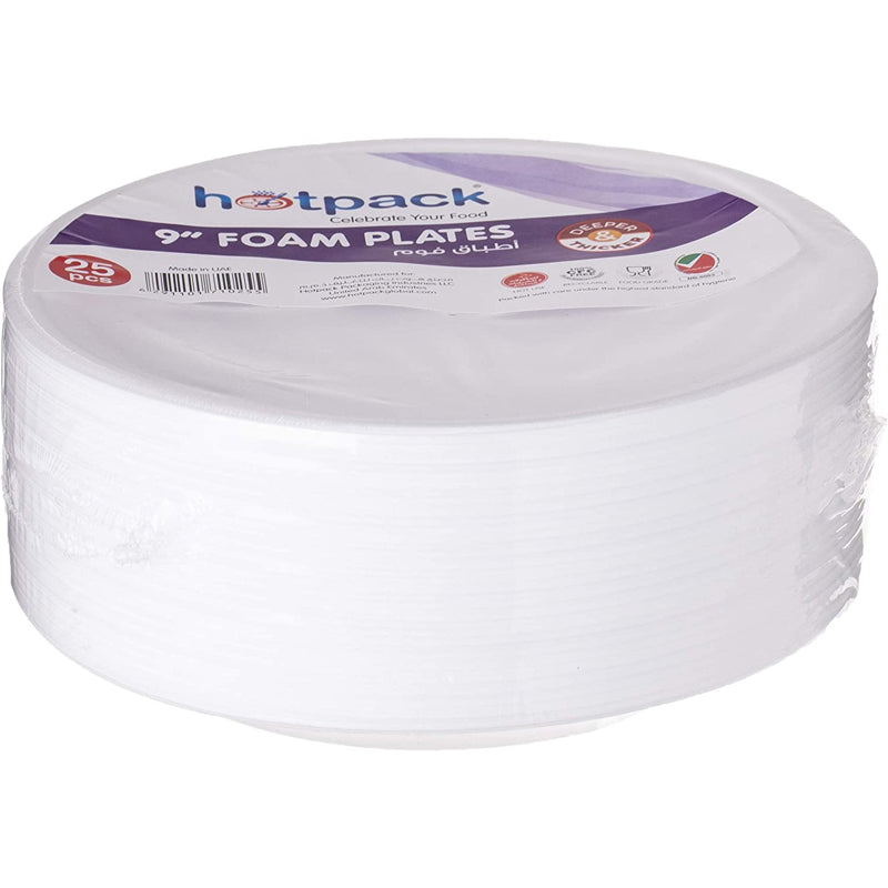 Hotpack Disposable White Round Foam Plate 9 inch ,25 PCS