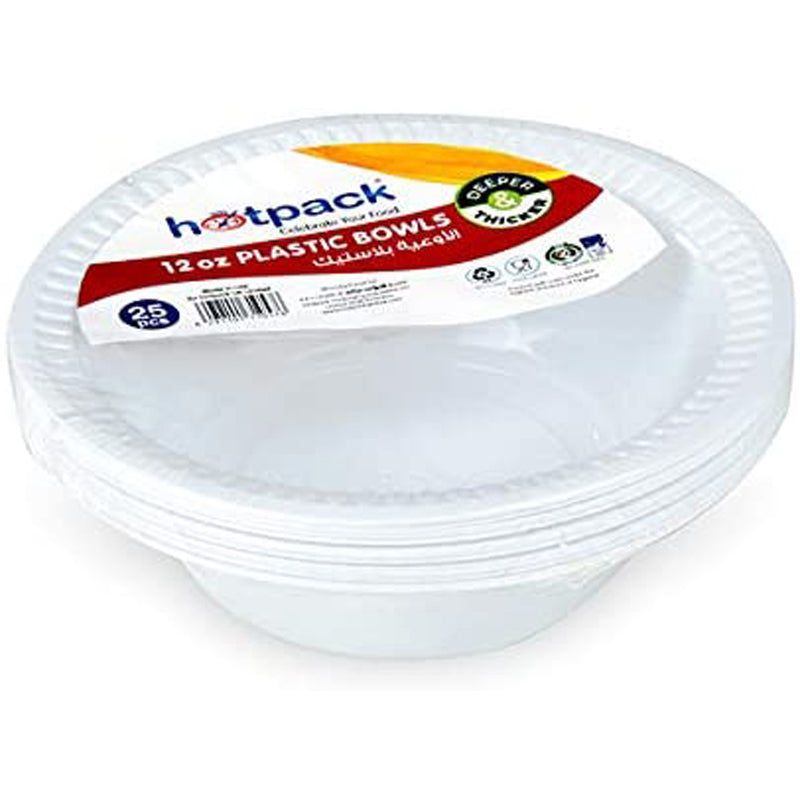 Hotpack Plastic Bowls, 12 Oz, 25 PCS