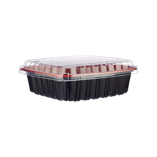 Hotpack Disposable Red & Black Base, Meal Prep Container 1000ml with Clear Lid, 5 PCS