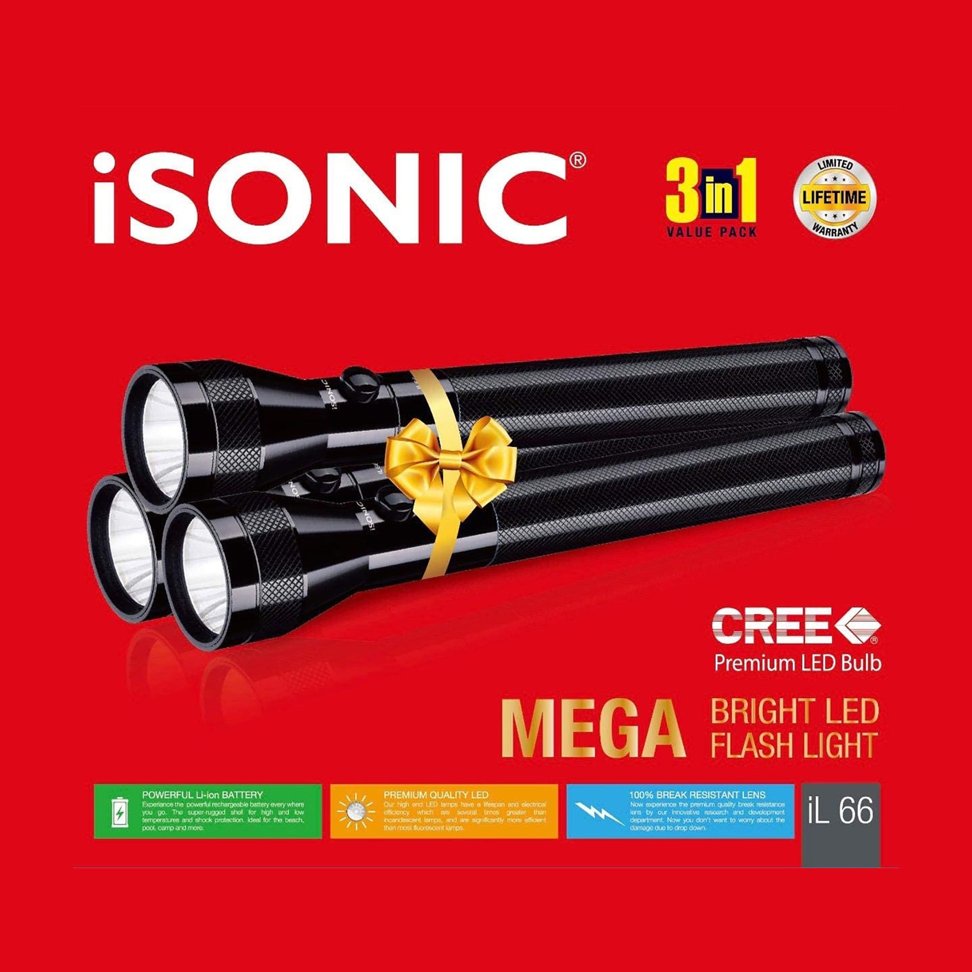 iSONIC iL 66 3 Watts Mega Bright LED Flash Light 3PCS