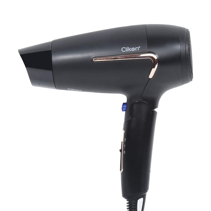 Clikon – Travel Professional Hair Dryer with 2 Speed Settings & Adjustable Heat Settings, Cold Air Function, Removable Filter & Diffuser Included, 2 Year Warranty, Black & Copper – CK3301