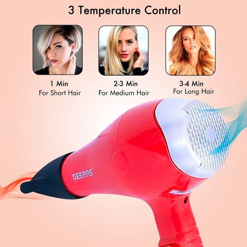 Geepas 1500W Powerful Ionic Hair Dryer | 3-Speed & 3 Temperature Settings | Salon Quality With Cool Shot Function For Frizz-Free Shine
