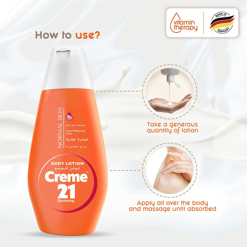 Creme 21 Normal Skin Lotion | With Pro-Vitamin B5 | Hydrating and Light Weight | Non-Greasy Formula | Dermatologically Compatible | Sulphate Free, 250ml