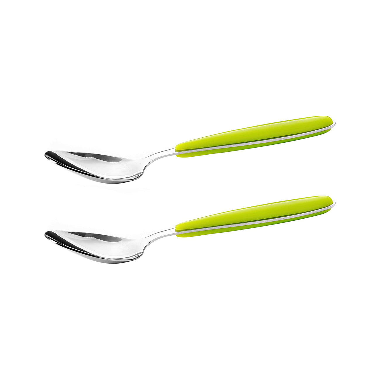 2Pcs Table Spoon - Plain Pattern Cutlery, Dishwasher Safe, Mirror Polished, Ergonomic Handle | Stainless Steel Material | Perfect for Home, Hotel and More (Sliver and Green)