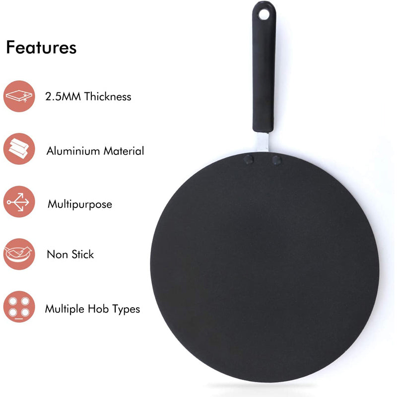 Royalford Rf2013 Non- Stick Tawa - 30 cm, Black, W 35.8 x H 20.2 x D 3.6 cm, Aluminum