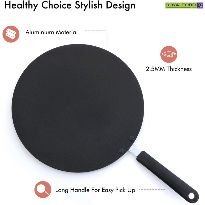 Royalford Rf2013 Non- Stick Tawa - 30 cm, Black, W 35.8 x H 20.2 x D 3.6 cm, Aluminum