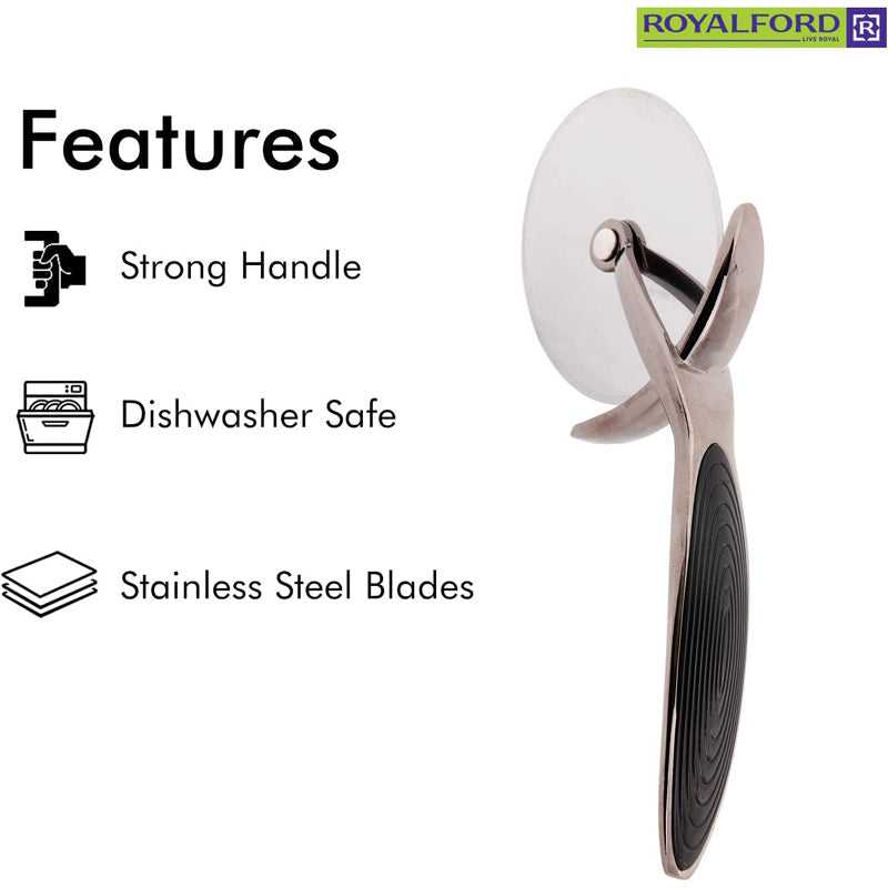 Royalford Stainless Steel Pizza Cutter Wheel - Equipped with Ultra Sharp Blade, Slip-Proof Ergonomic Handle and Classic Design - Ideal for Pizza, Pies, Waffles and Dough Cookies