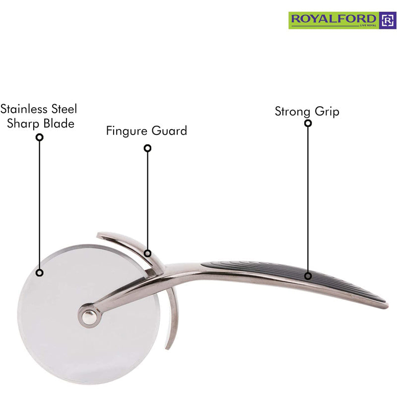 Royalford Stainless Steel Pizza Cutter Wheel - Equipped with Ultra Sharp Blade, Slip-Proof Ergonomic Handle and Classic Design - Ideal for Pizza, Pies, Waffles and Dough Cookies