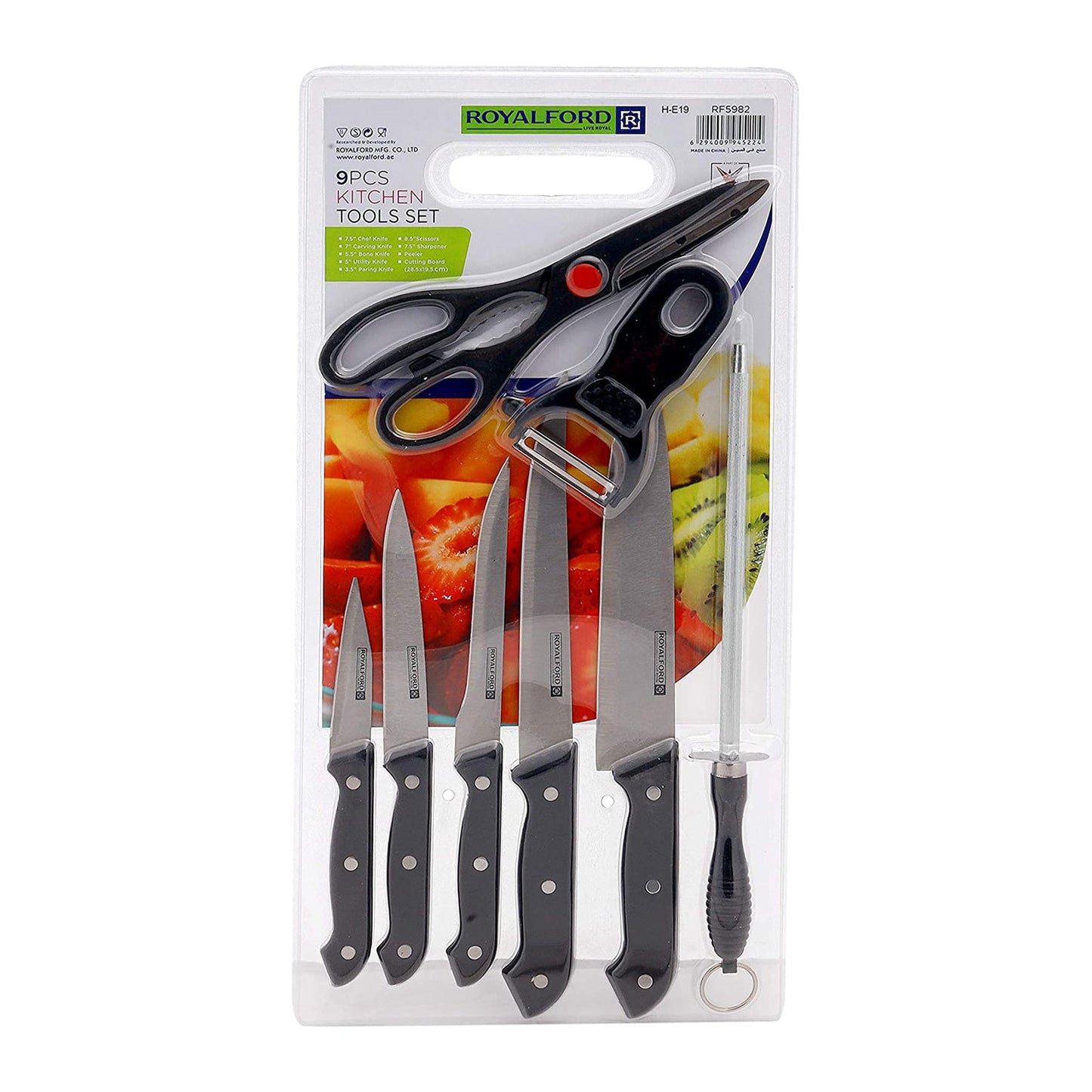 Royalford Kitchen tool Set of 9, Black, RF5982