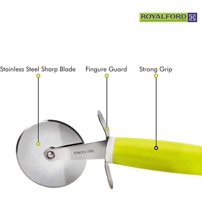 Royalford Stainless Steel Pizza Cutter Wheel with Plastic Handle - Equipped with Ultra Sharp Blade, Slip-Proof Ergonomic Handle and Classic Design - Ideal for Pizza, Pies, Waffles and Dough Cookies