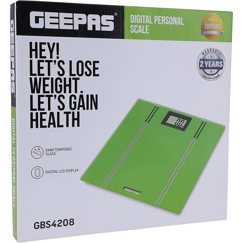 Geepas Digital Personal Scales - Easy Read Display, Large Platform for More Foot Room, Step-On for Instant Weight Reading, Max Capacity 150 kg