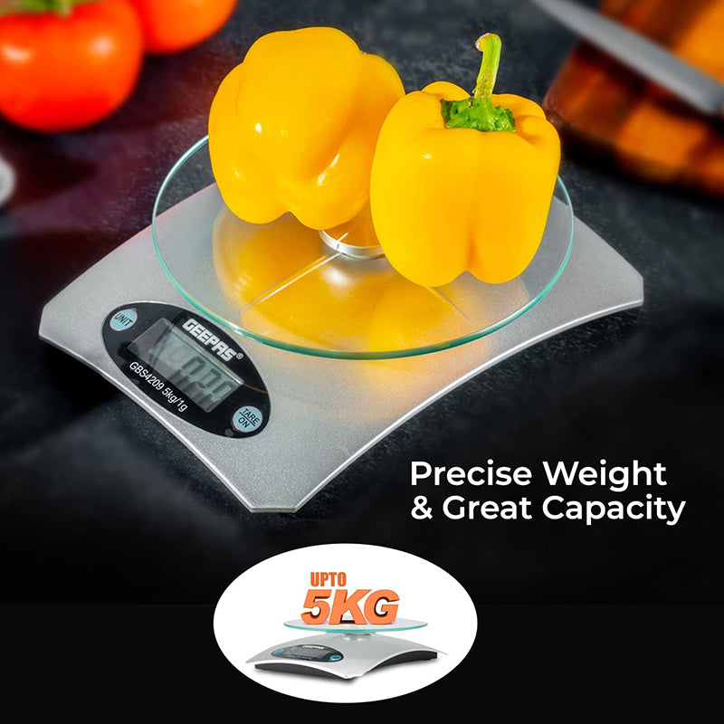 GEEPAS GBS4209,Geepas Digital Kitchen Scale 5Kg Capacity, WHITE,