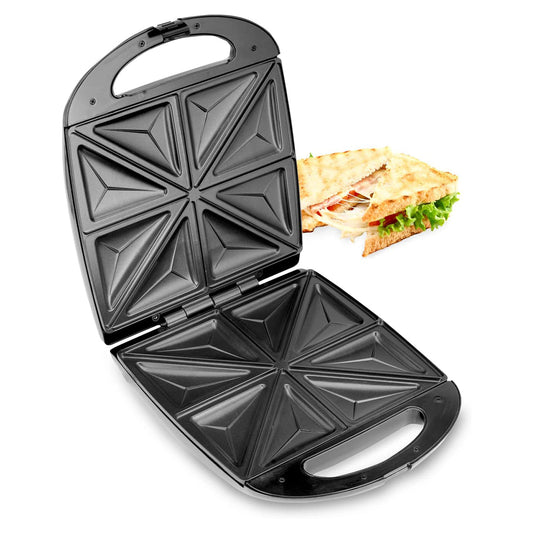 Geepas 1100W 4 Slice Sandwich Maker - Cooks Delicious Crispy Sandwiches - Cool Touch Handle, Automatic Temperature Control and Non-Stick Plate