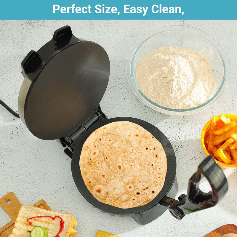 Geepas 900W Mexican Style Tortilla Press - Roti/Chapati Maker - Ideal for Making Homemade Tortillas Tacos Flatbreads Chapati Roti - Non-stick Coating, Lightweight & Compact Design - 2 Year Warranty