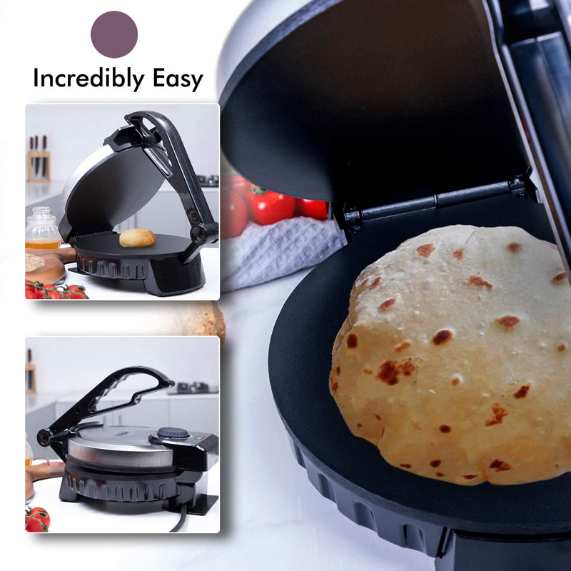 Geepas 900W Mexican Style Tortilla Press - Roti/Chapati Maker - Ideal for Making Homemade Tortillas Tacos Flatbreads Chapati Roti - Non-stick Coating, Lightweight & Compact Design - 2 Year Warranty