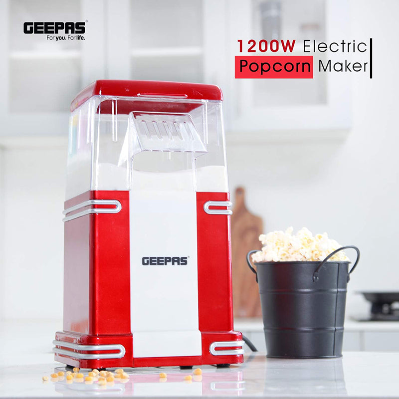 Geepas -GPM841 1200W Electric Popcorn Maker - Makes Hot, Fresh, Healthy and Fat-Free Theatre Style Popcorn Anytime - On/Off Switch, Oil-Free Popcorn Popper