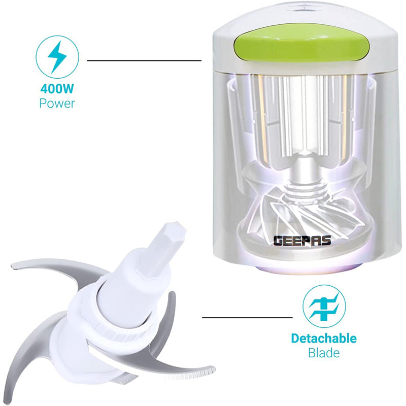 Geepas 400W Mini Food Processor 500Ml Food Chopper, 4 Bi Level Stainless Steel Double Blades For Blending & Chopping Perfect For Salads Salsa Pesto