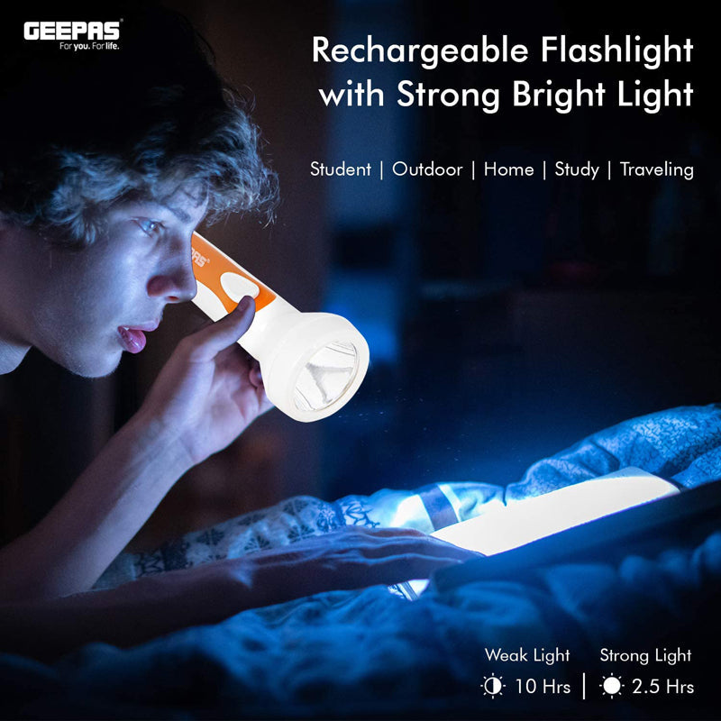 GFL5580 Rechargeable LED Flashlight - Super Bright 1x3W Hi-Power LED Light - Built-In 1500mAh LI-ION Battery, 10 Hours Working (Weak Light) - Powerful Torch For Camping, Hiking, Outdoor Activities