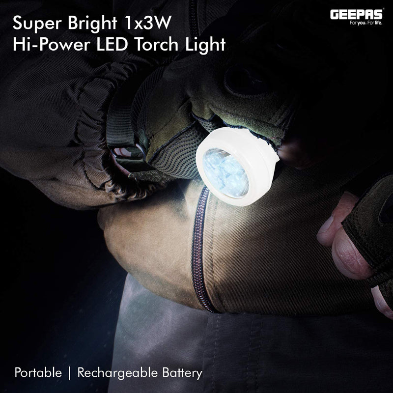 GFL5580 Rechargeable LED Flashlight - Super Bright 1x3W Hi-Power LED Light - Built-In 1500mAh LI-ION Battery, 10 Hours Working (Weak Light) - Powerful Torch For Camping, Hiking, Outdoor Activities