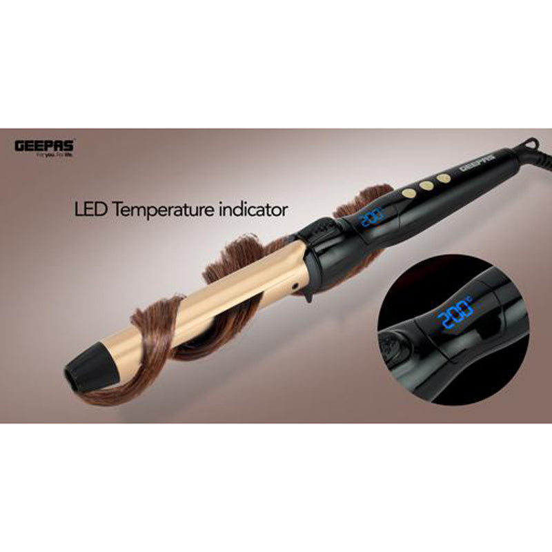 Geepas GHC86006 Instant Pro Curling Iron - 6 Level Adjustable Temperature Levels with LED Display | 60 Min Auto Shut Off | Ideal for Styling Long & Medium Hairs