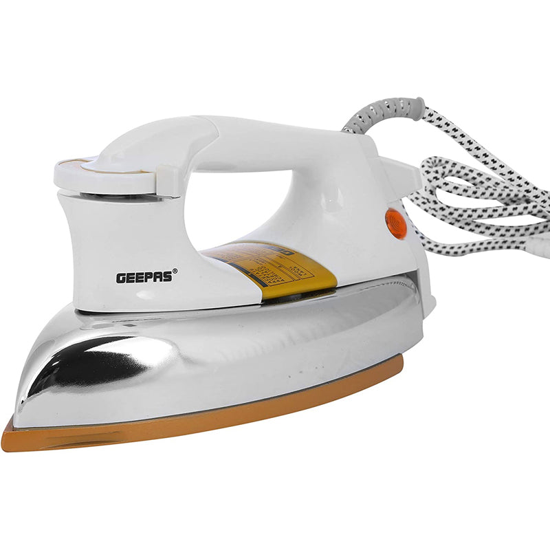 Geepas White 1200W Heavy Weight Dry Iron - Non Stick Sole Plate, Temperature Control, Indicator Lights, Overheat Protected