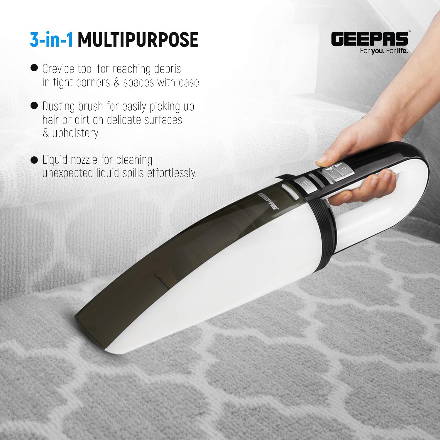 Geepas Cordless Handheld Vacuum Cleaner – Rechargeable and Lightweight Hand Held Vacuum Cleaner – Low Noise Design with HEPA Filter for Home, Kitchen, Pet, Car & Office - 2 Years Warranty, GVC19015UK