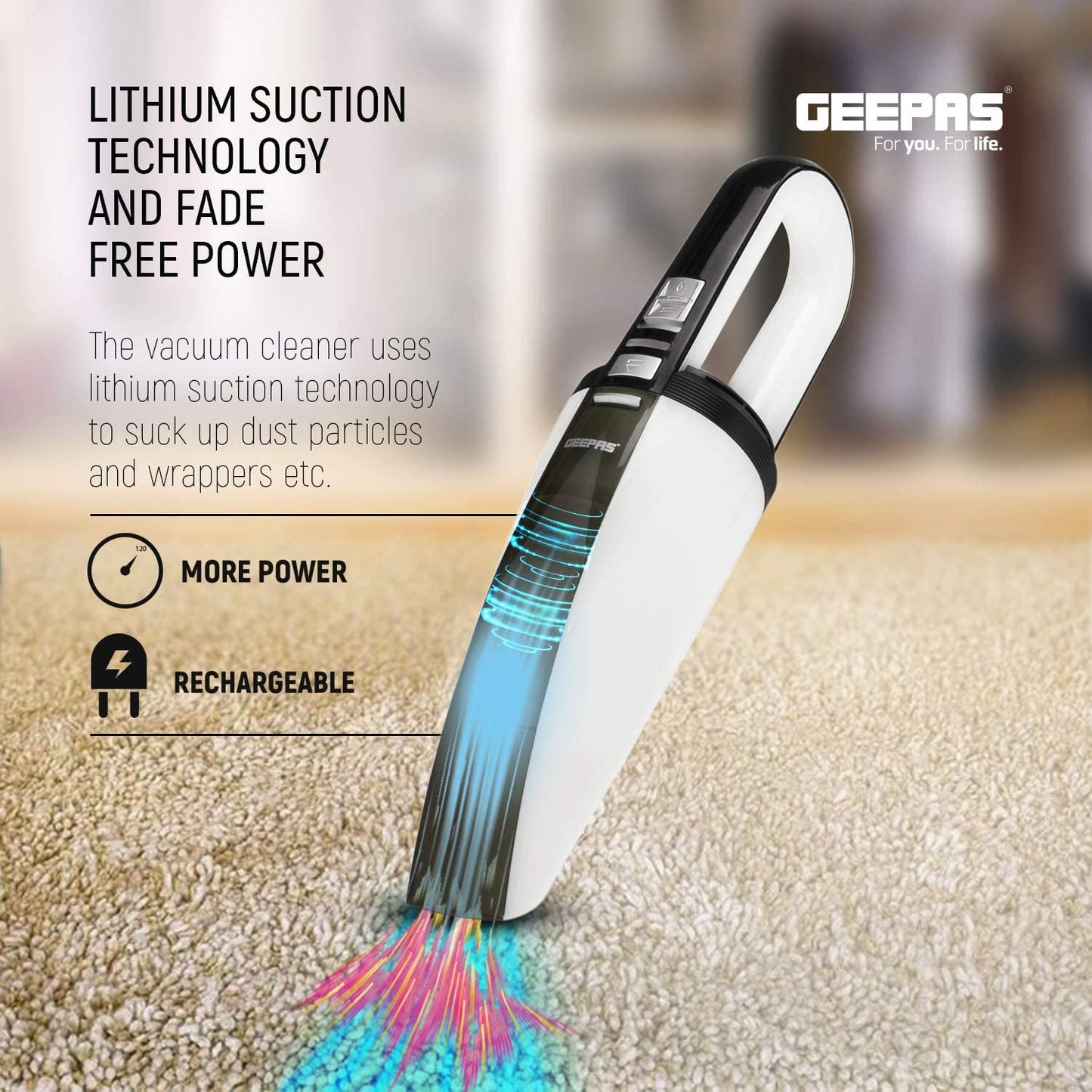 Geepas Cordless Handheld Vacuum Cleaner – Rechargeable and Lightweight Hand Held Vacuum Cleaner – Low Noise Design with HEPA Filter for Home, Kitchen, Pet, Car & Office - 2 Years Warranty, GVC19015UK